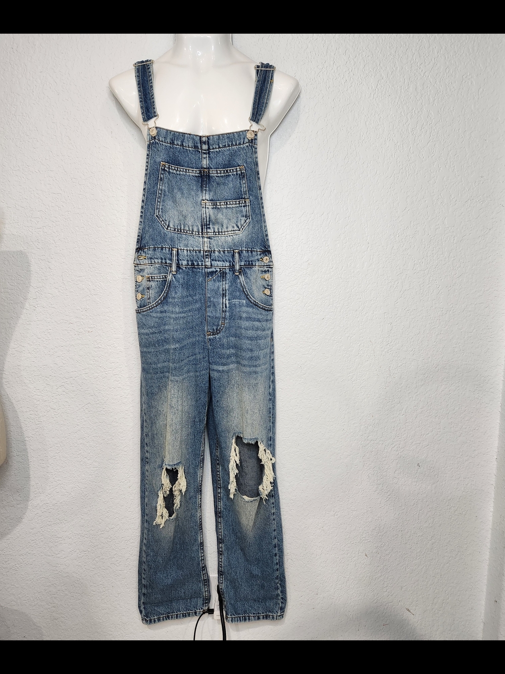 We The Free Distressed Light Blue Denim Overalls